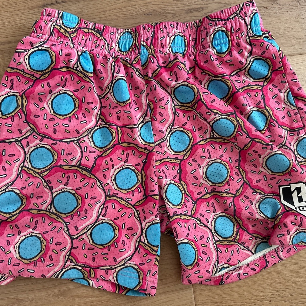 Pink Donut Print Kids Athletic Shorts